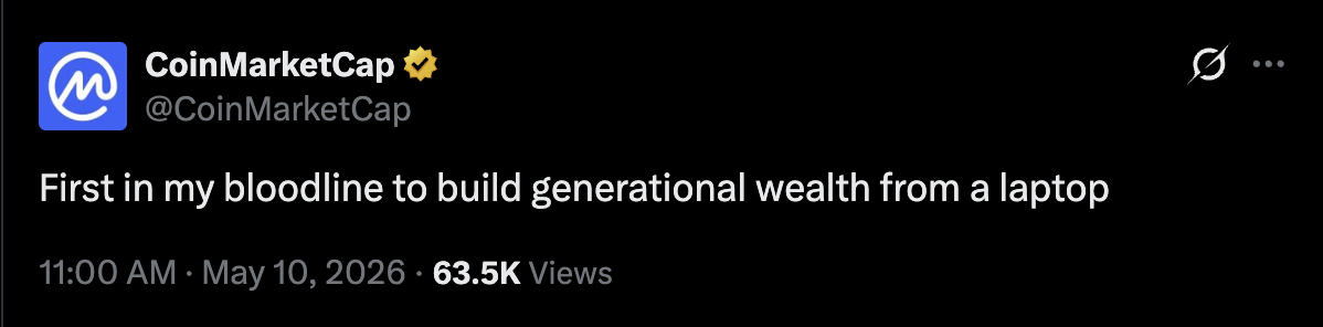 CoinMarketCap 'first in my bloodline to build generational wealth from a laptop'
