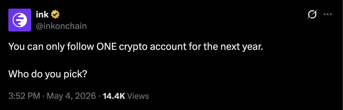 Ink 'follow ONE crypto account for the next year' engagement prompt