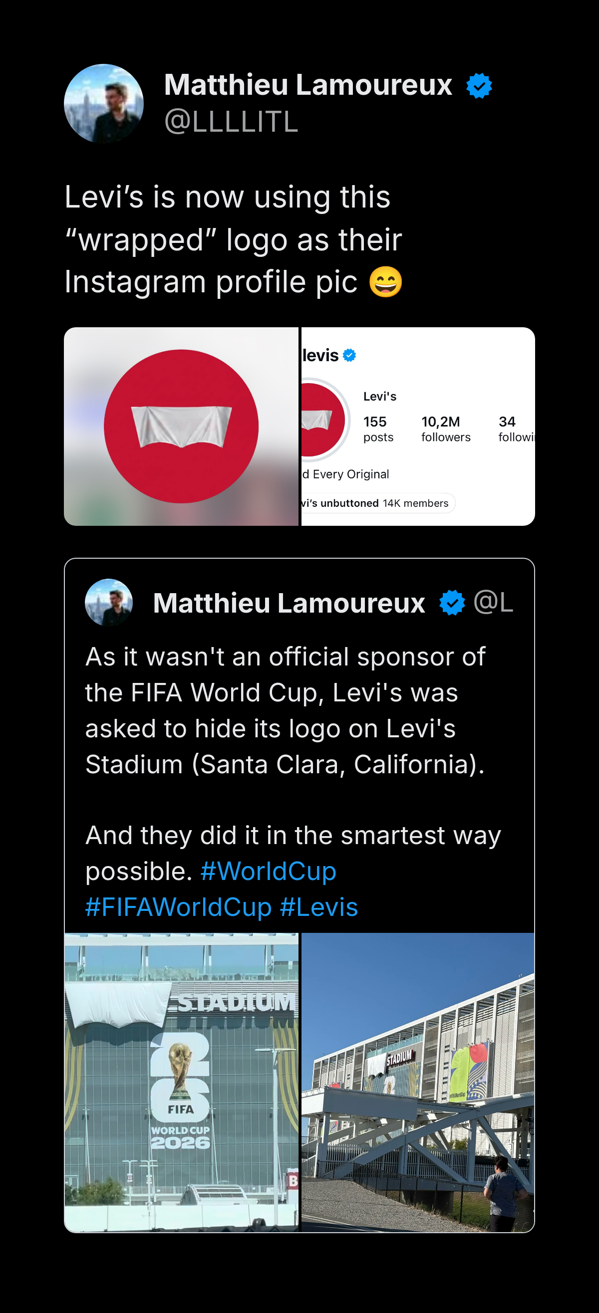 Levi's 'wrapped' logo as Instagram profile pic branding observation